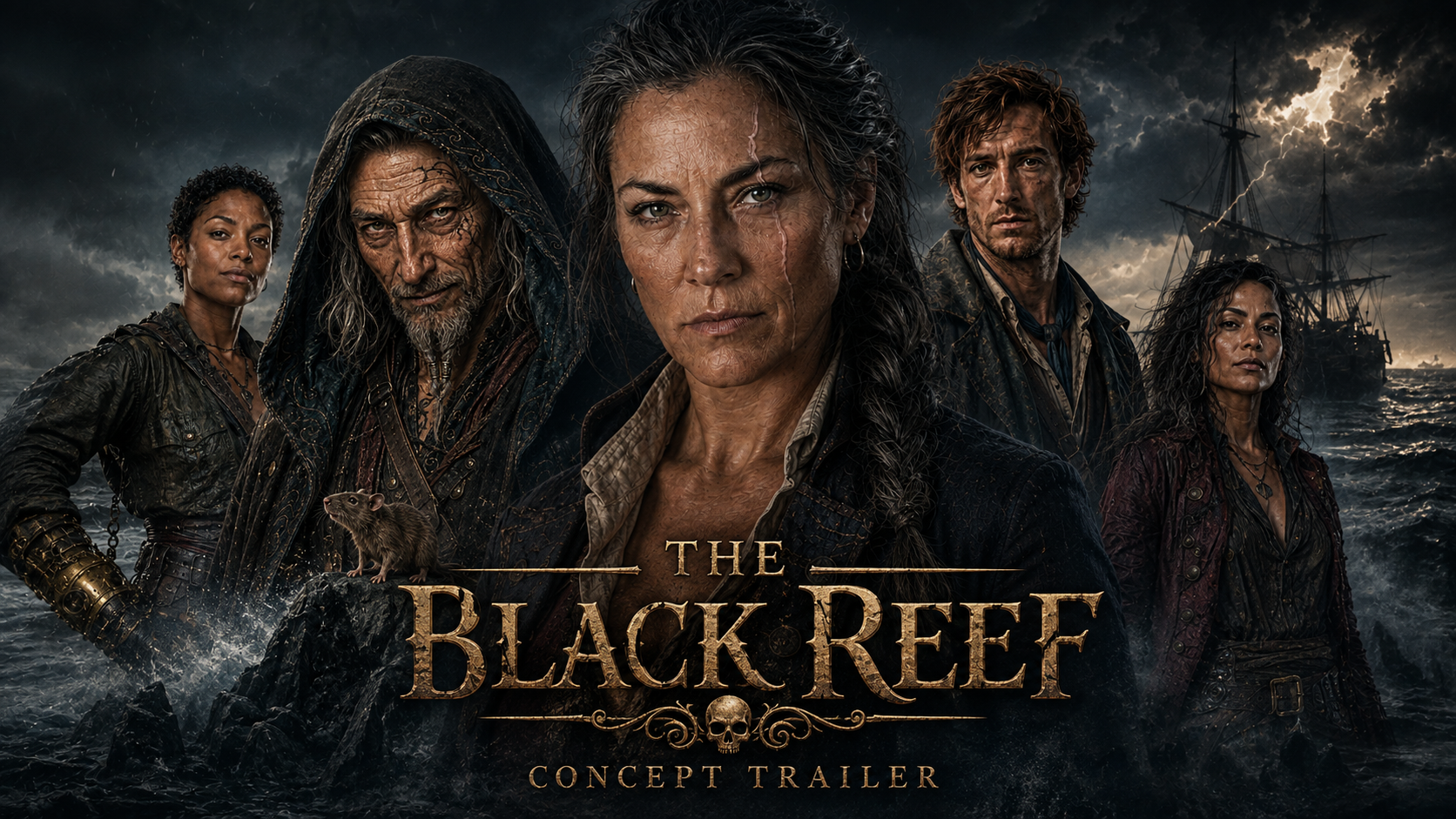 The Black Reef proof-of-concept artwork featuring the crew at sea